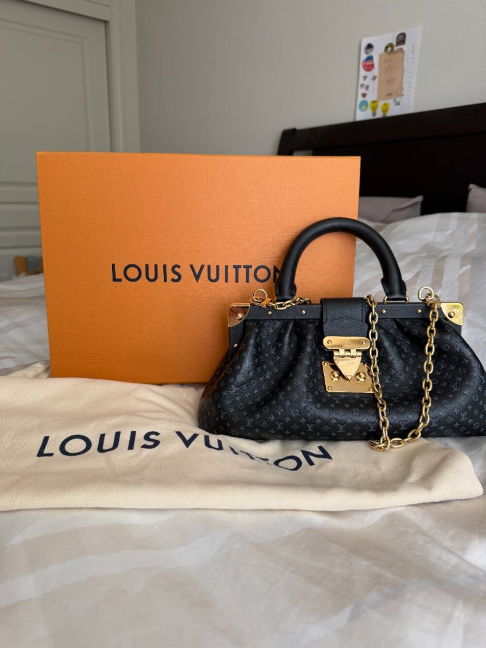 Authentic Louis Vuitton Nanogram Embossed Clutch - Black (Full Set)